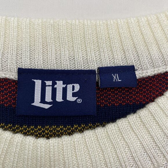 Miller Lite Sweater Mens XL Gray White Holiday Lights Hops Ugly Christmas Beer - Picture 6 of 8